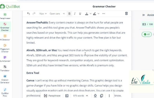 Screen showing document in QuillBot