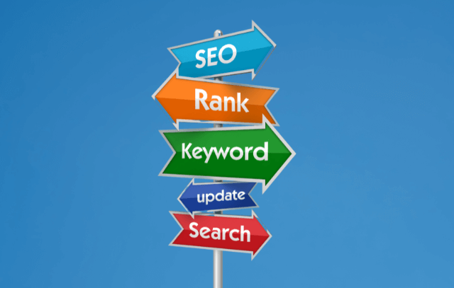 Arrows with SEO, Rank, Keyword, Update and Search written on them